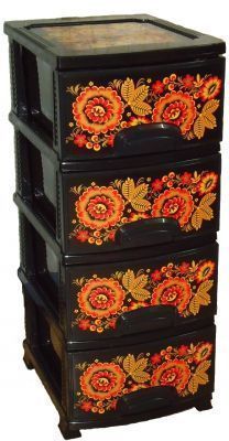 Комод 4-х секц. декор "Хохлома" черн. (РП421)
