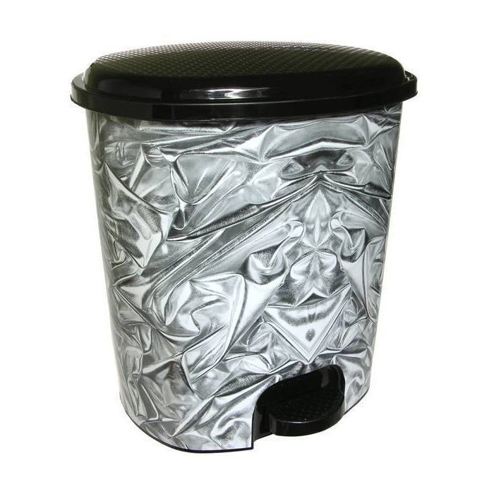 Ведро для мусора 12л черное с педалью Серебро