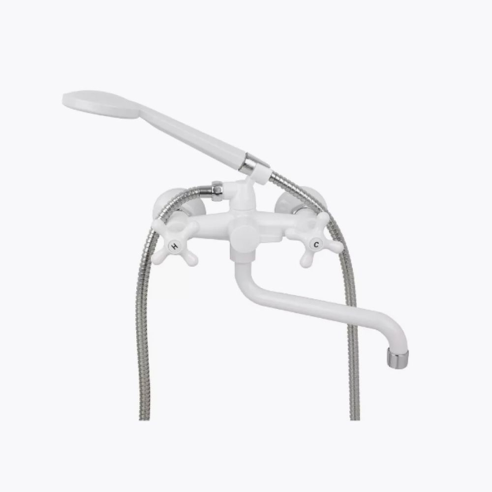 Смеситель для ванны и умывальника двухручковый белый/хром Potato Эверест  B 22-3597