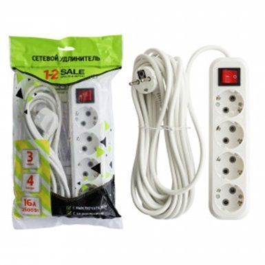 Сет. удлинитель ПВС 3х1 4роз. 3м 16А земля, выкл (корпус АБС-пластик) E1М