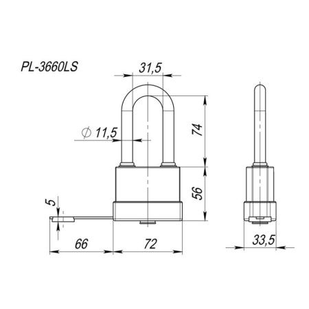 Замок навесной PL-WEATHER-3660 LS 3key (PL-3660 LS) удл. дужка, англ. /блистер