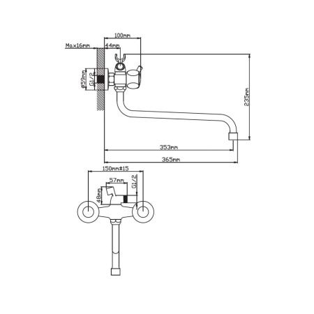 Смеситель для ванны и умывальника двухручковый хром Potato Эверест  B 22-336
