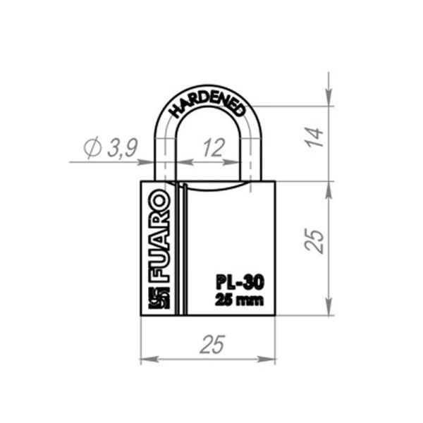 Замок навесной PL-PROTEC-3025 2key (PL-3025) англ. /блистер