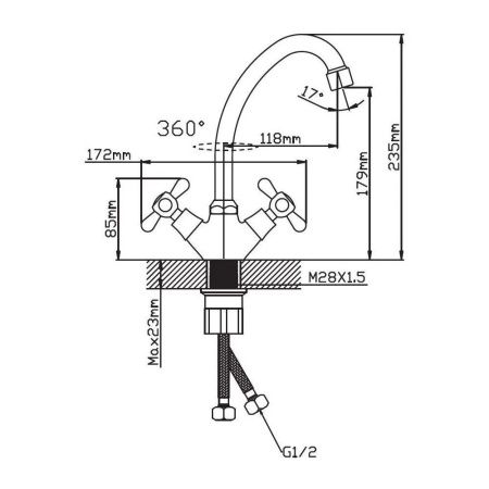 Смеситель для кухни двухручуовый хром Potato Эверест B 49-301