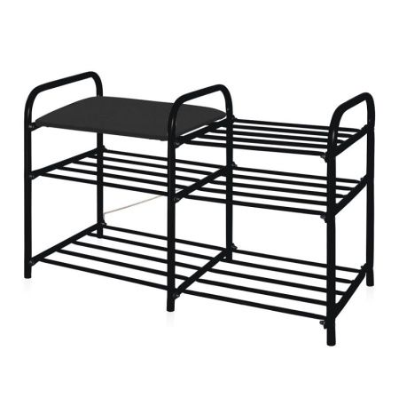 Этажерка "Люкс3" (500х330х800) ЭТЛ3-1/Ч 3-х ярусн. с мягк. сидением,винил.разборн. матовый чер. Ника