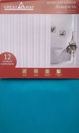 Штора для ванной тканевая синяя 7, Акварель, "PEVA", 180*180