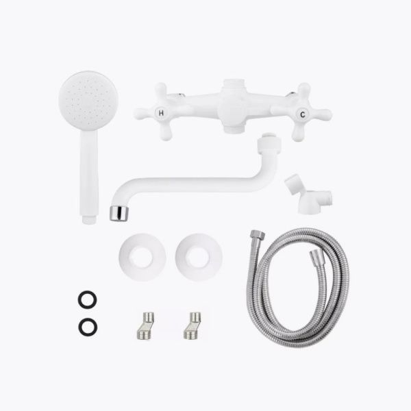 Смеситель для ванны и умывальника двухручковый белый/хром Potato Эверест  B 22-3597