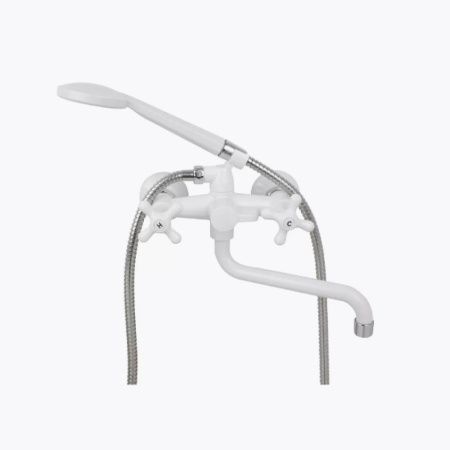 Смеситель для ванны и умывальника двухручковый белый/хром Potato Эверест  B 22-3597