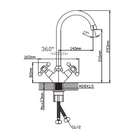 Смеситель для кухни двухручковый хром Potato Эверест B 69-301
