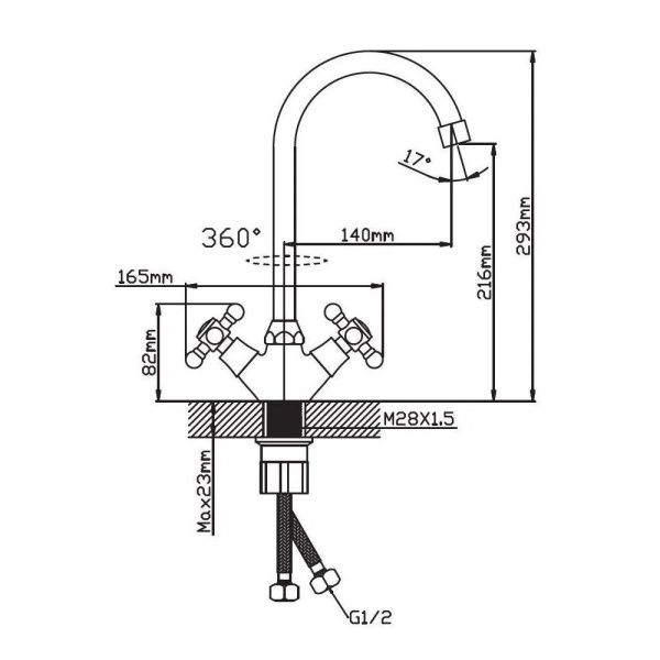 Смеситель для кухни двухручковый хром Potato Эверест B 41-333