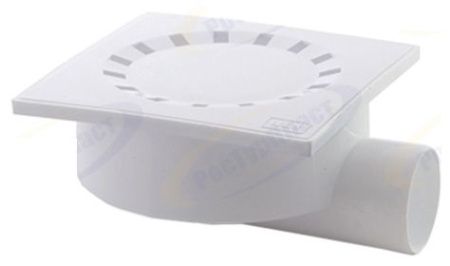 Трап горизонтальный с сухим затвором D50 решетка пласт.150 х150