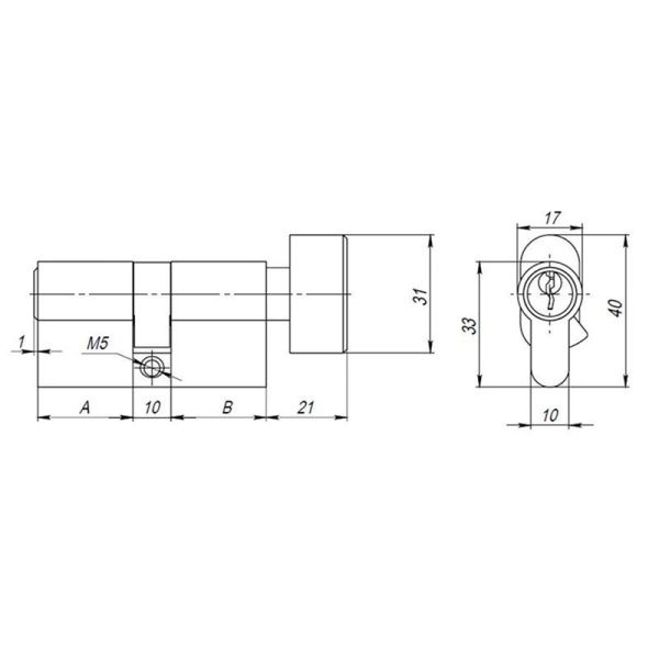 Цилиндровый механизм AX1002Knob70 хром с вертушкой