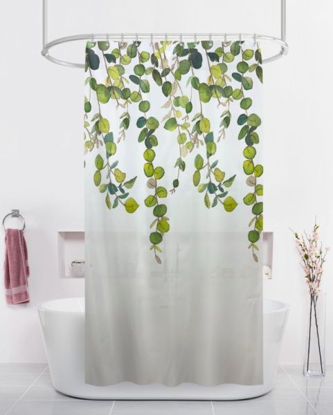 Штора для ванной тканевая белая, лиана ВТ-829909, "Дорофей", 180*180