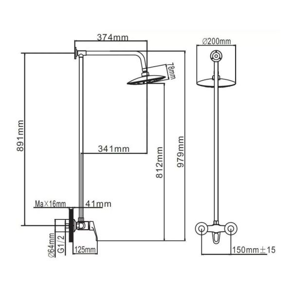 Душевая стойка со смесителем без излива  хром  Potato Эверест B35-028