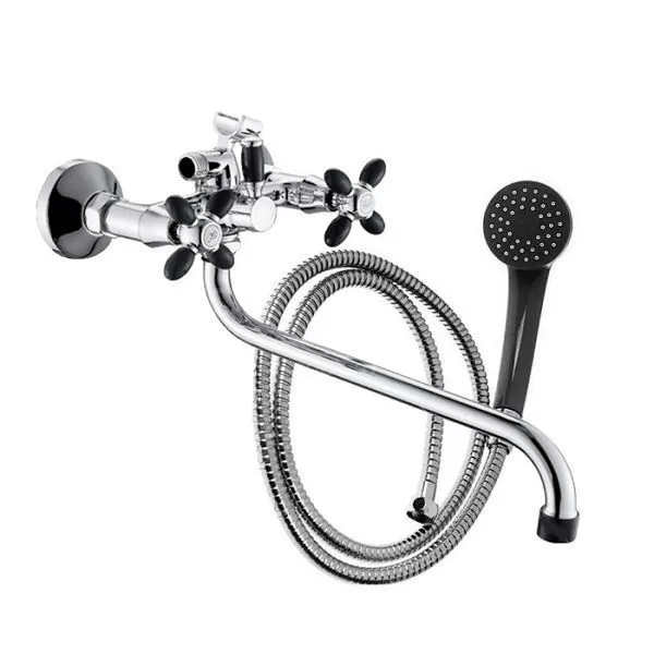 Смеситель для ванны и умывальника двухручковый черный/хром Potato Эверест B 22-071F