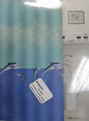 Штора для ванной тканевая синяя, дельфины 1023 "Залел", 180*200