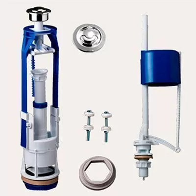 Арматура универсал.кнопочная АС-17.3М (д/смывного бачка) с универс.клапаном.НИЖНЯЯ подв.воды (Тула) "Стоп- Слив", с прокладками СЭВ, М-60 (Тула)